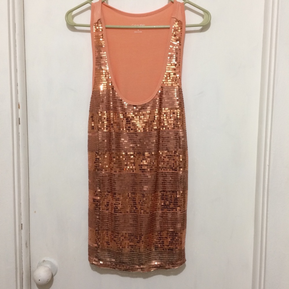 Calvin Klein womans S sequin peach tank top